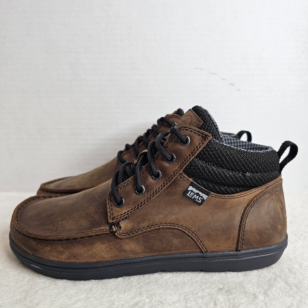 Lems Boulder Boot Mid Mens Sz 10 Brown Leather Lace up Barefoot